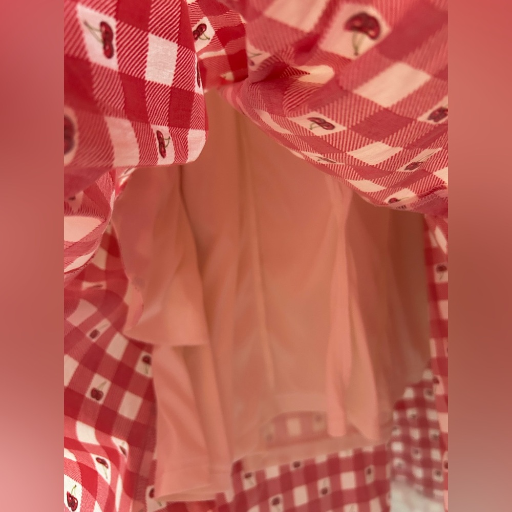 Avec Les Filles Cherry Red white Gingham Midi Dress - Picture 6 of 6
